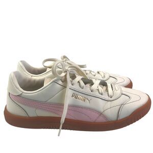 PUMA Womens Club 5v5 Low Top Sneaker 9 Warm White Wisp Of Pink Streetwear Gold